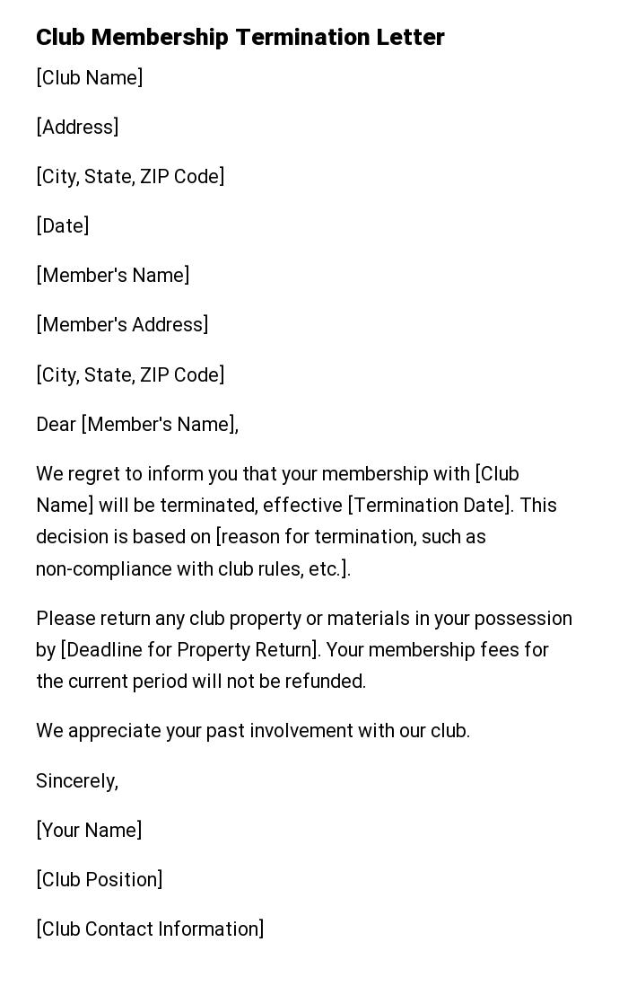 Club Membership Termination Letter