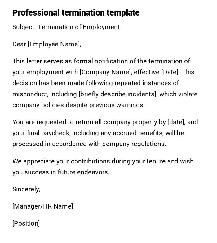 Professional termination template