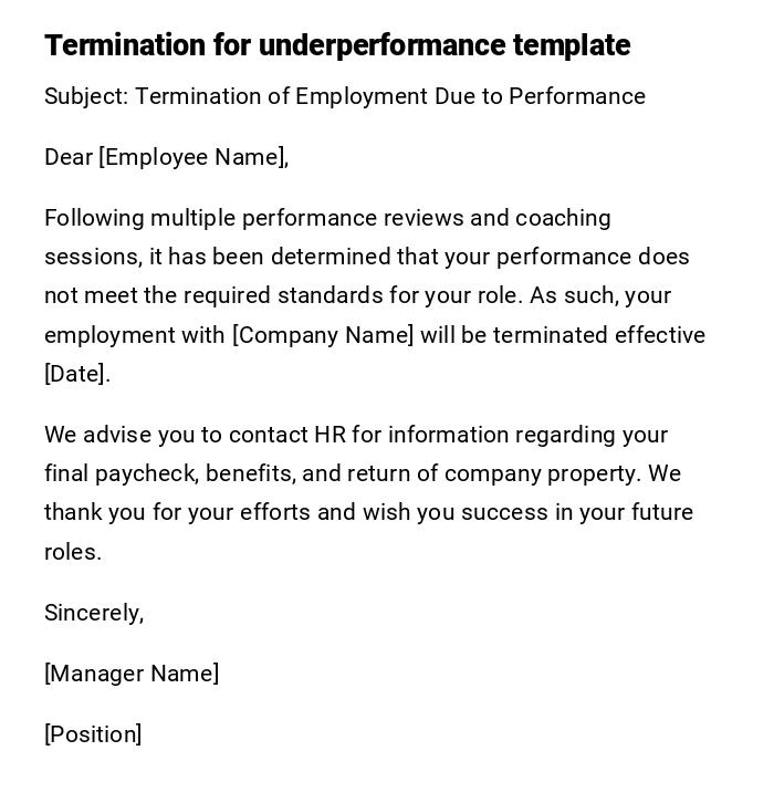 Termination for underperformance template