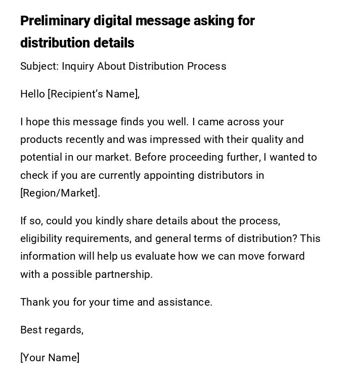 Preliminary digital message asking for distribution details Preliminary digital message asking for distribution details