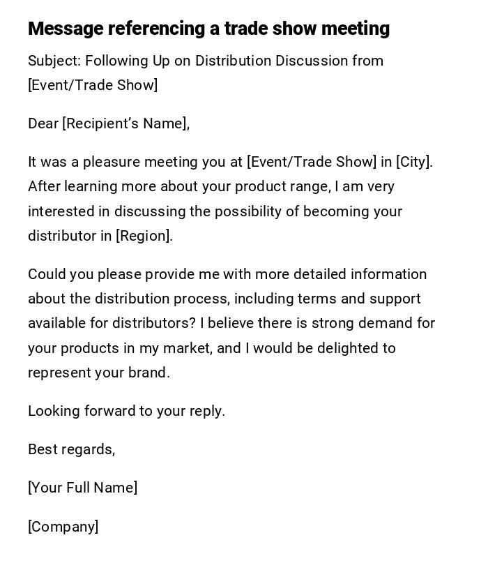 Message referencing a trade show meeting Message referencing a trade show meeting