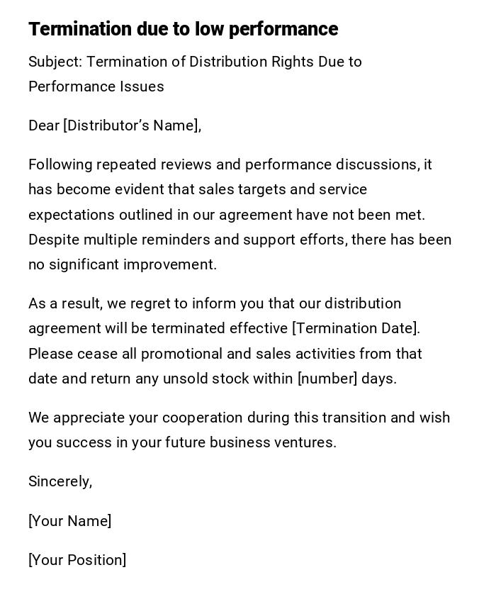 Termination due to low performance