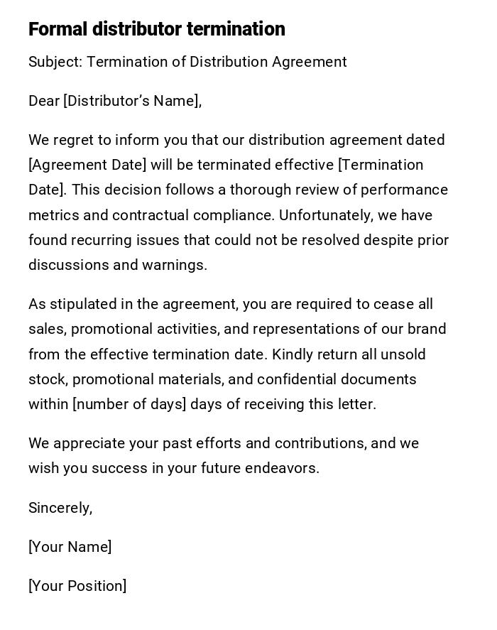 Formal distributor termination