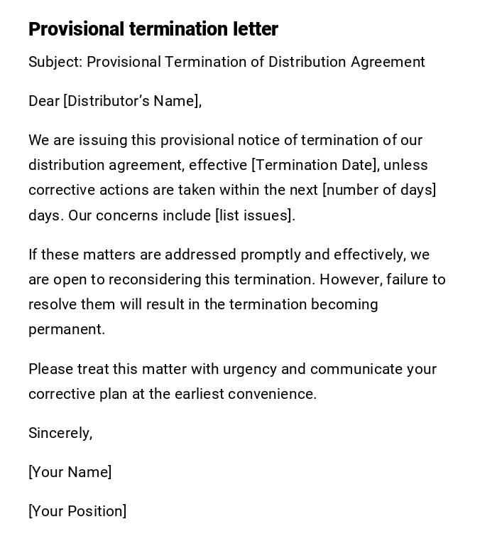 Provisional termination letter