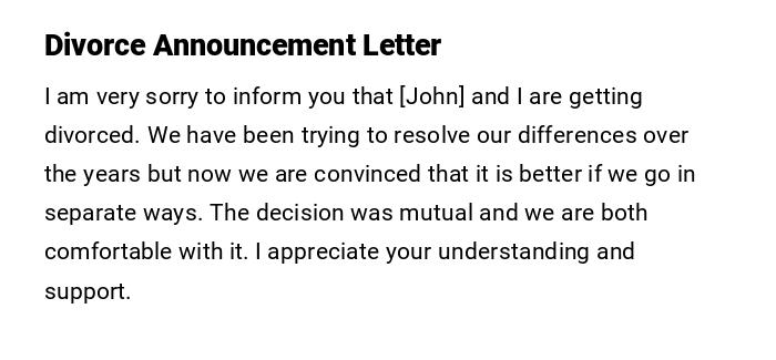 Divorce Announcement Letter