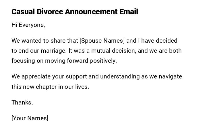 Casual Divorce Announcement Email