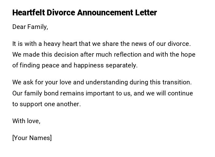 Heartfelt Divorce Announcement Letter