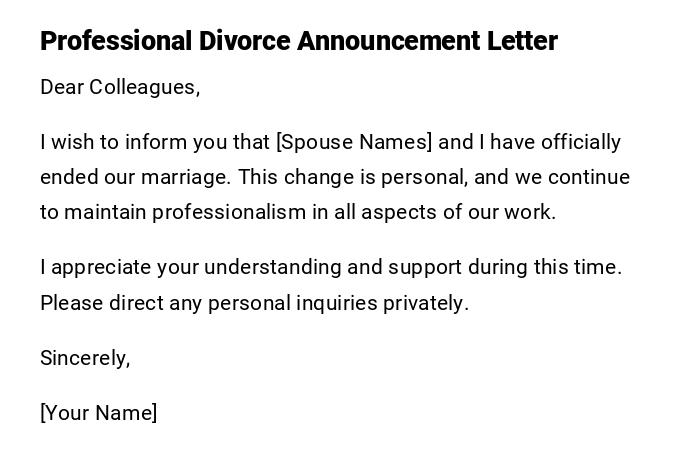 Professional Divorce Announcement Letter