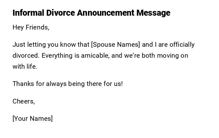 Informal Divorce Announcement Message