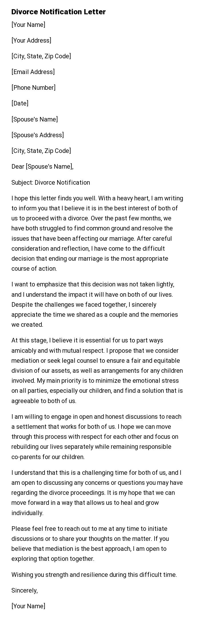 Divorce Notification Letter