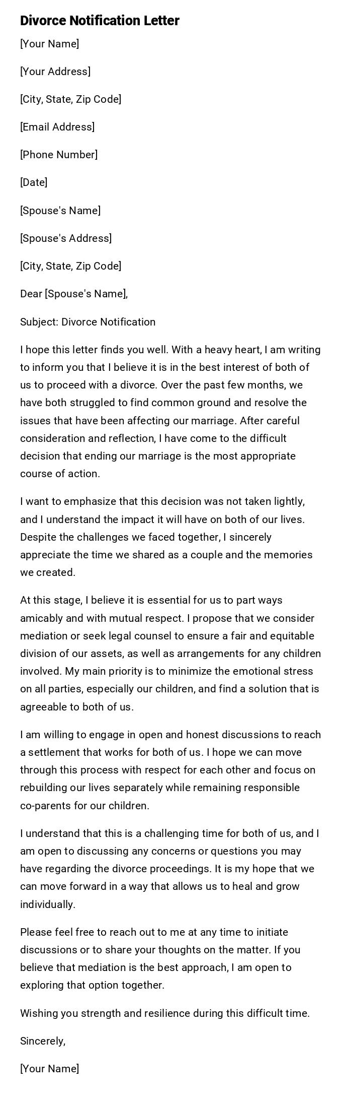 Divorce Notification Letter