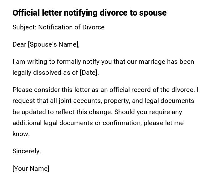 Official letter notifying divorce to spouse Official letter notifying divorce to spouse
