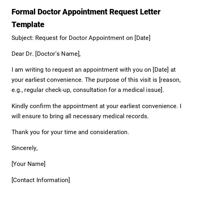 Formal Doctor Appointment Request Letter Template Formal Doctor Appointment Request Letter Template