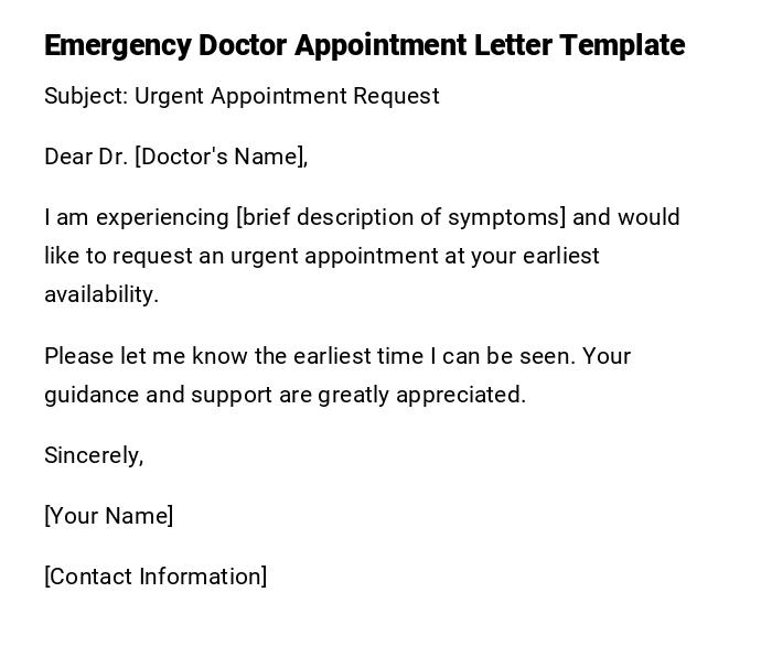 Emergency Doctor Appointment Letter Template Emergency Doctor Appointment Letter Template