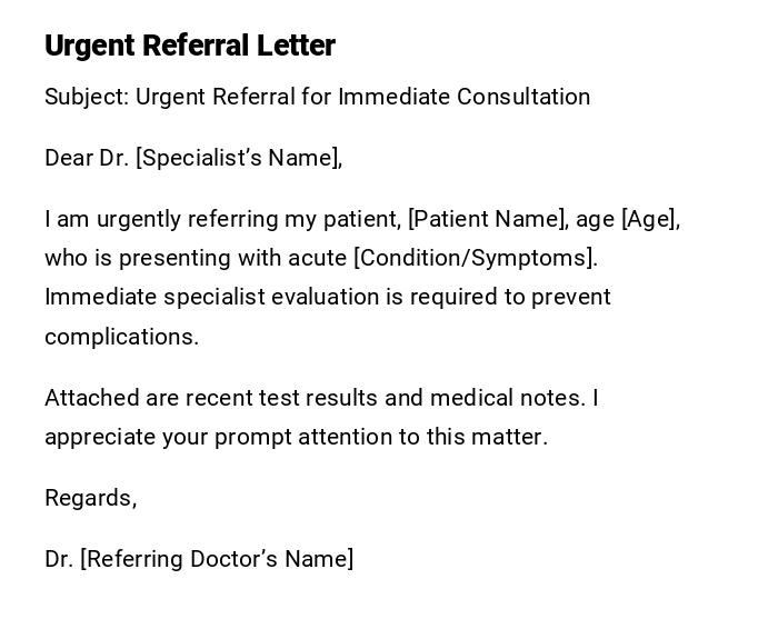 Urgent Referral Letter Urgent Referral Letter