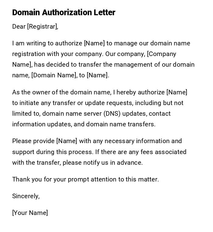 Domain Authorization Letter Domain Authorization Letter