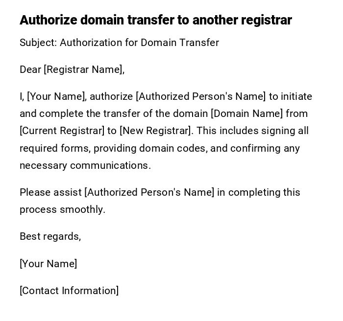 Authorize domain transfer to another registrar Authorize domain transfer to another registrar