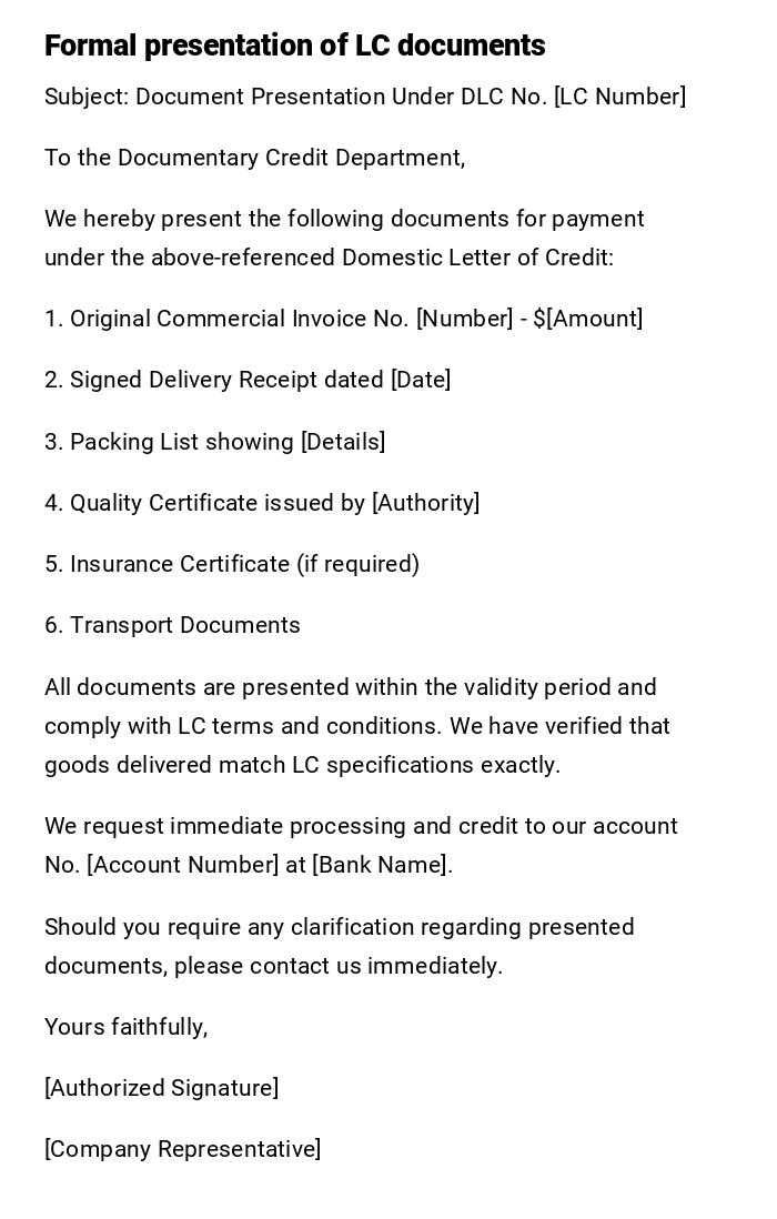 Formal presentation of LC documents Formal presentation of LC documents