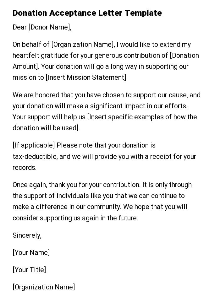 Donation Acceptance Letter Template
