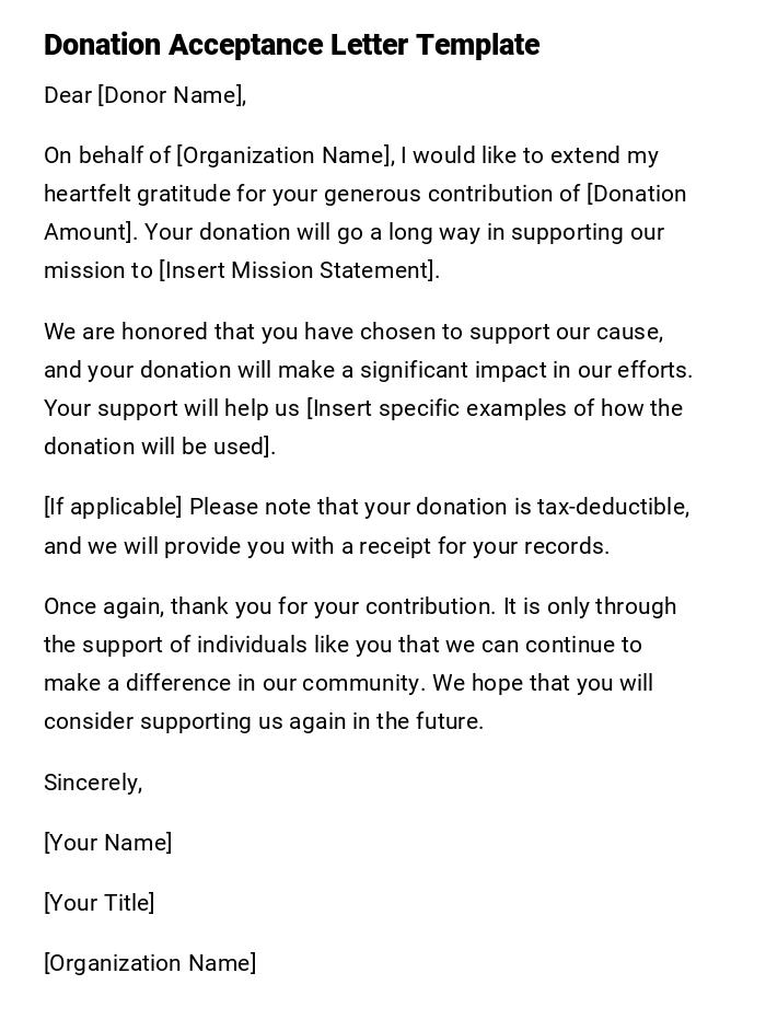 Donation Acceptance Letter Template