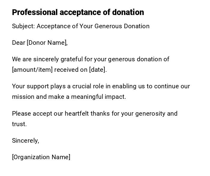 Professional acceptance of donation Professional acceptance of donation