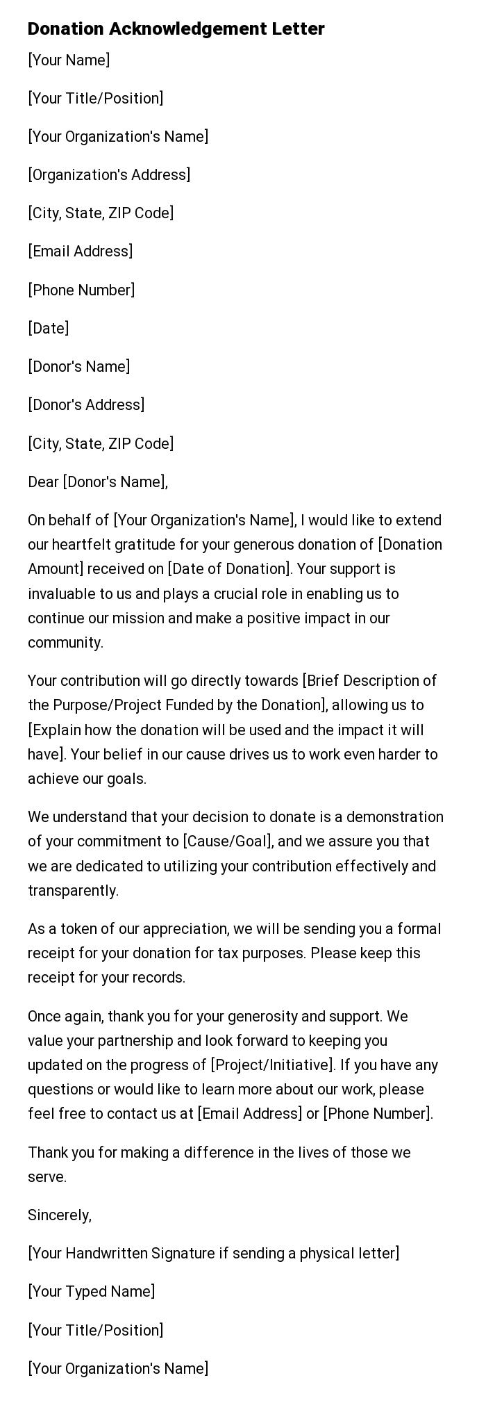 Donation Acknowledgement Letter