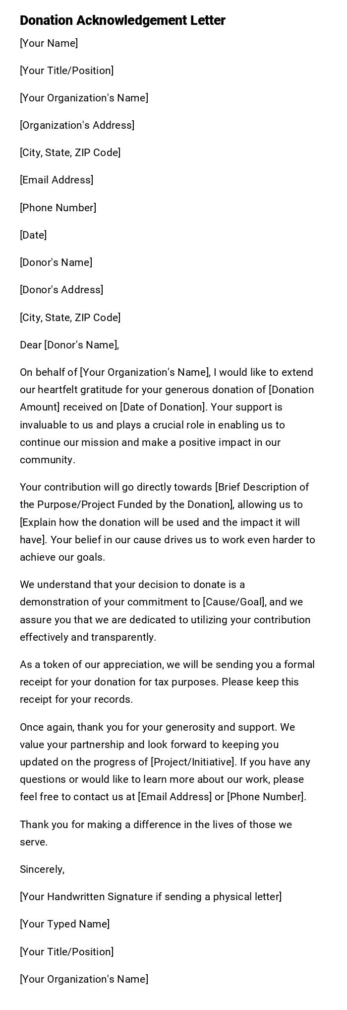 Donation Acknowledgement Letter