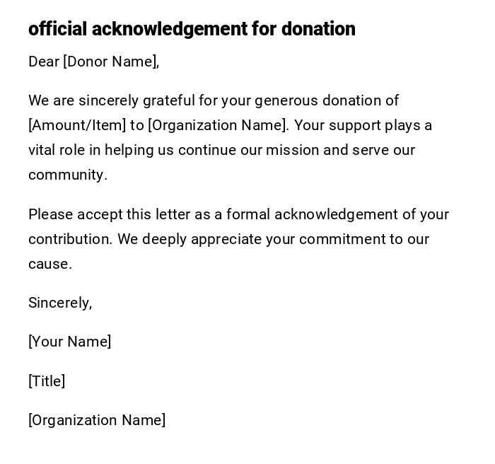 official acknowledgement for donation official acknowledgement for donation
