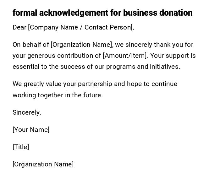 formal acknowledgement for business donation formal acknowledgement for business donation