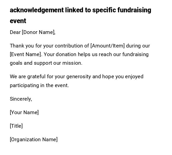 acknowledgement linked to specific fundraising event acknowledgement linked to specific fundraising event