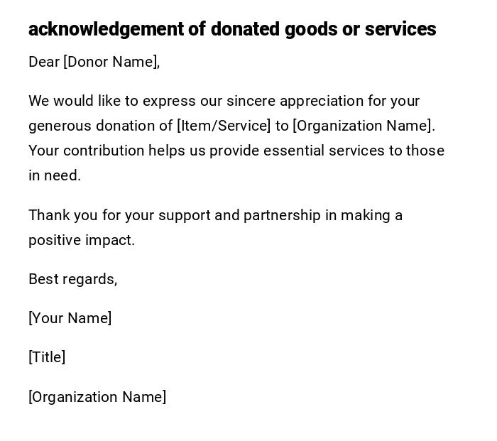 acknowledgement of donated goods or services acknowledgement of donated goods or services