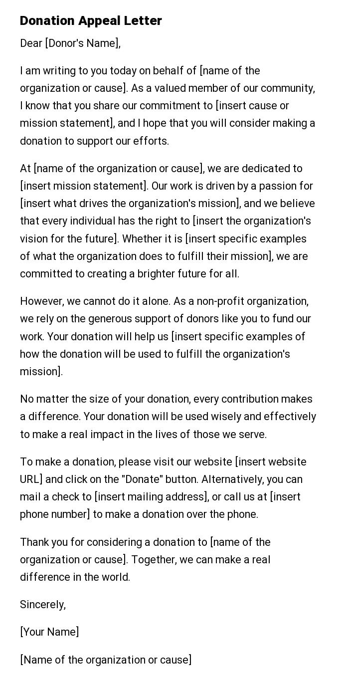Donation Appeal Letter