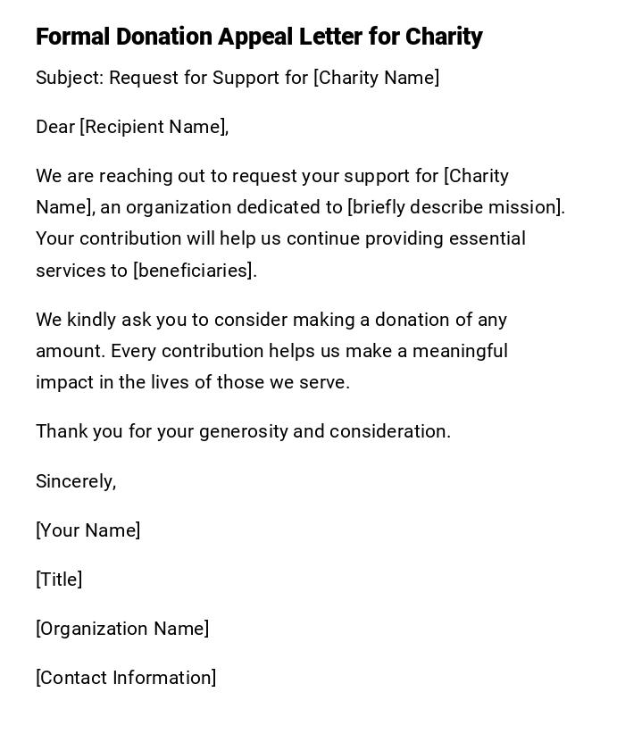 Formal Donation Appeal Letter for Charity Formal Donation Appeal Letter for Charity