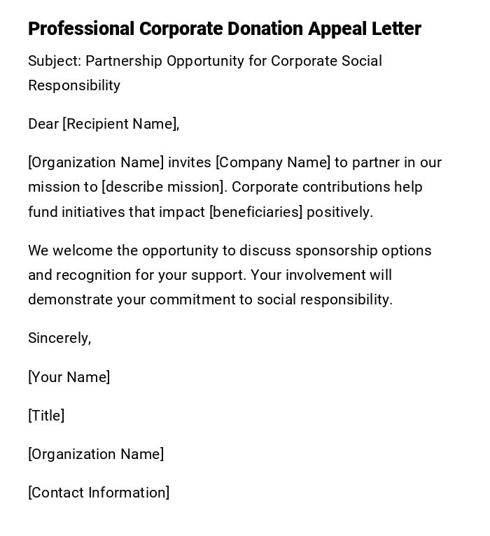 Professional Corporate Donation Appeal Letter Professional Corporate Donation Appeal Letter