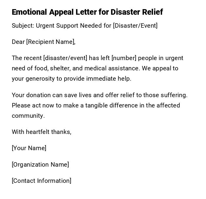 Emotional Appeal Letter for Disaster Relief Emotional Appeal Letter for Disaster Relief