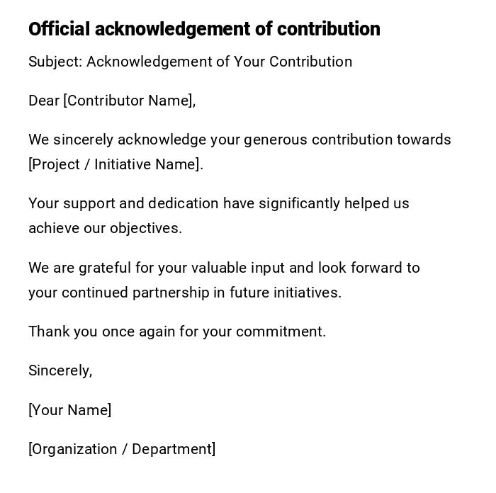 Official acknowledgement of contribution Official acknowledgement of contribution