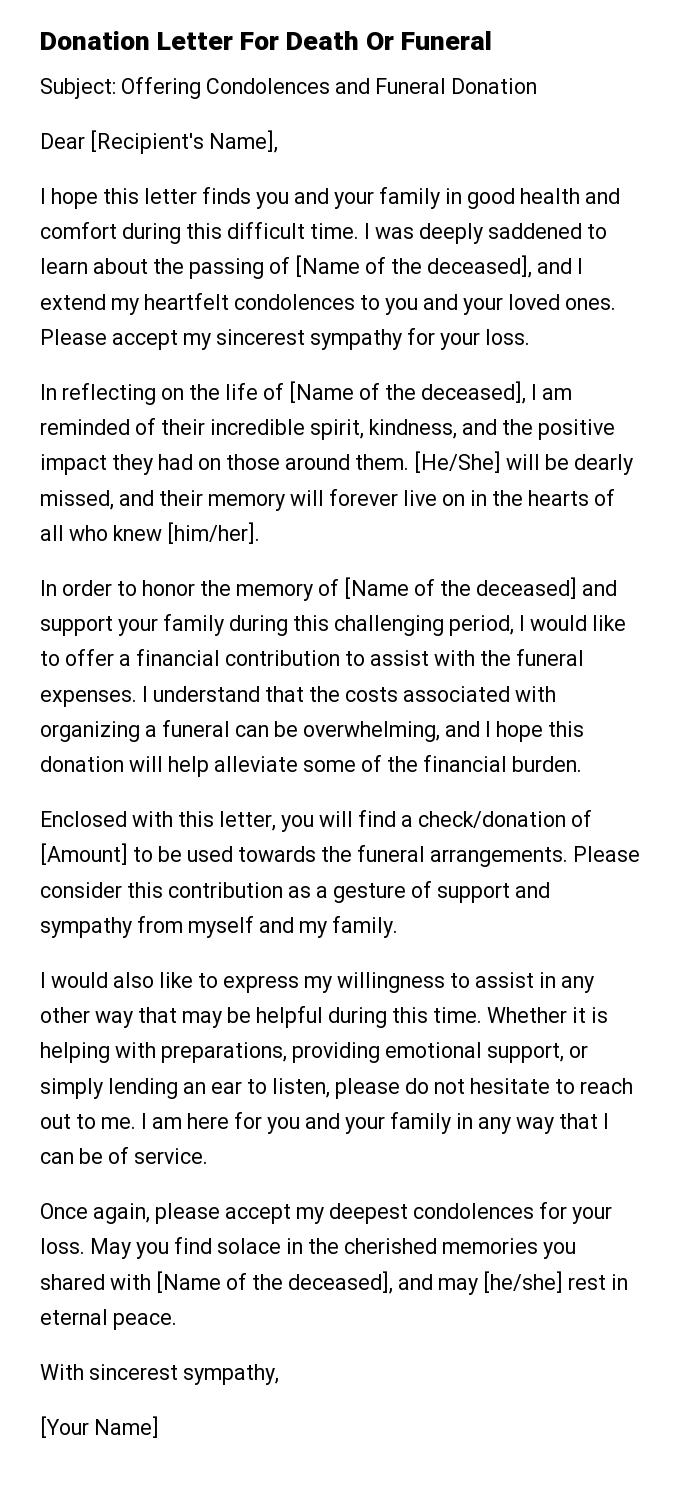 Donation Letter For Death Or Funeral