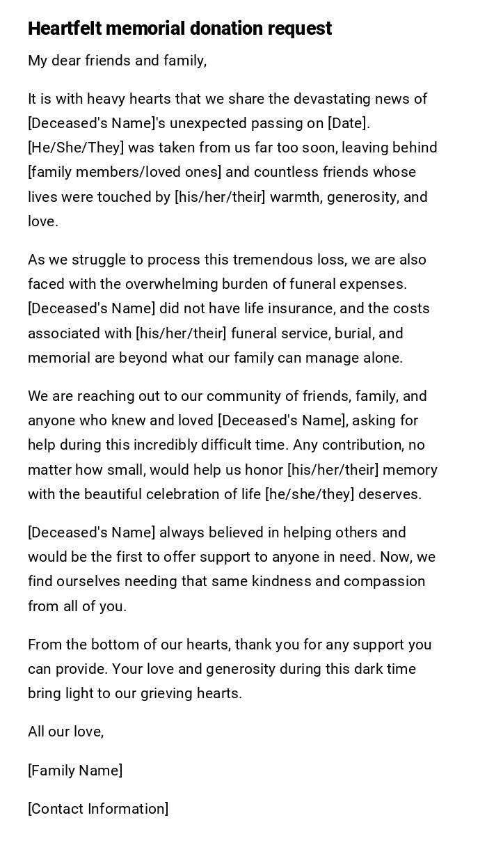 Heartfelt memorial donation request Heartfelt memorial donation request