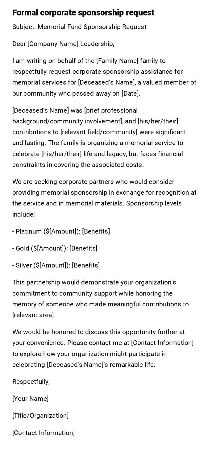 Formal corporate sponsorship request Formal corporate sponsorship request