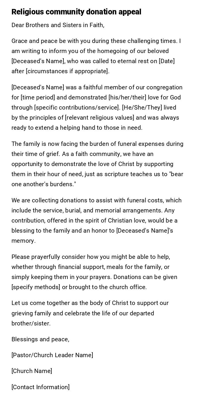 Religious community donation appeal Religious community donation appeal