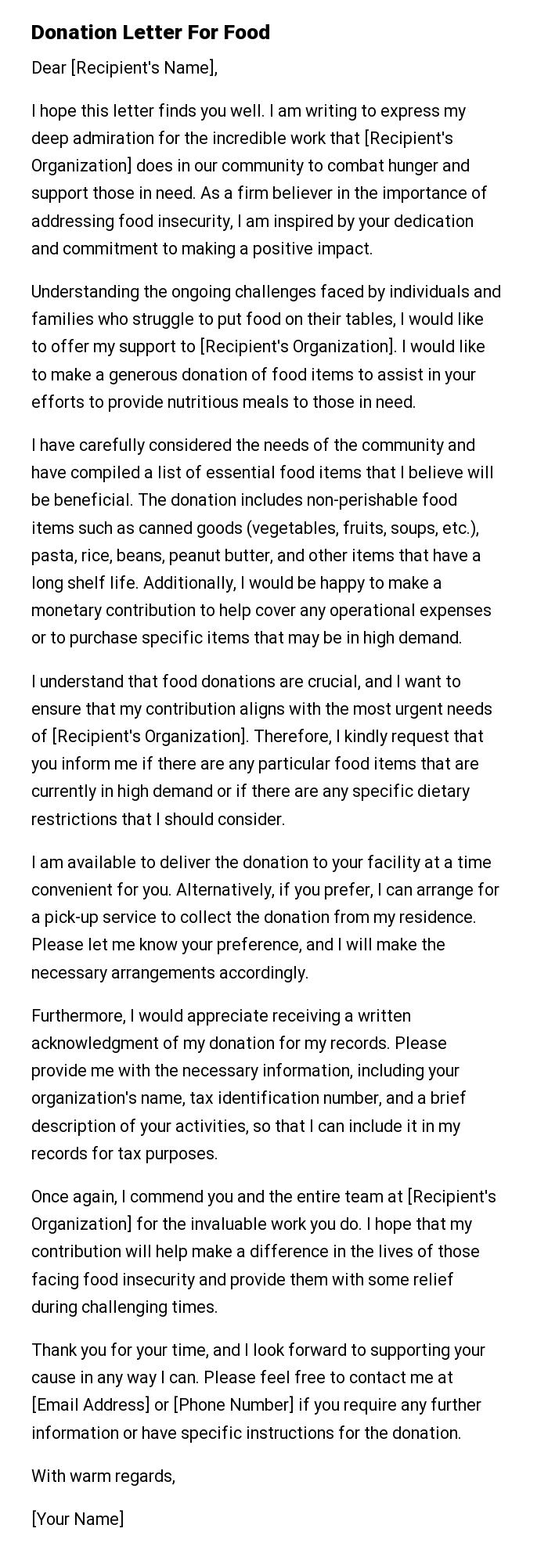 Donation Letter For Food