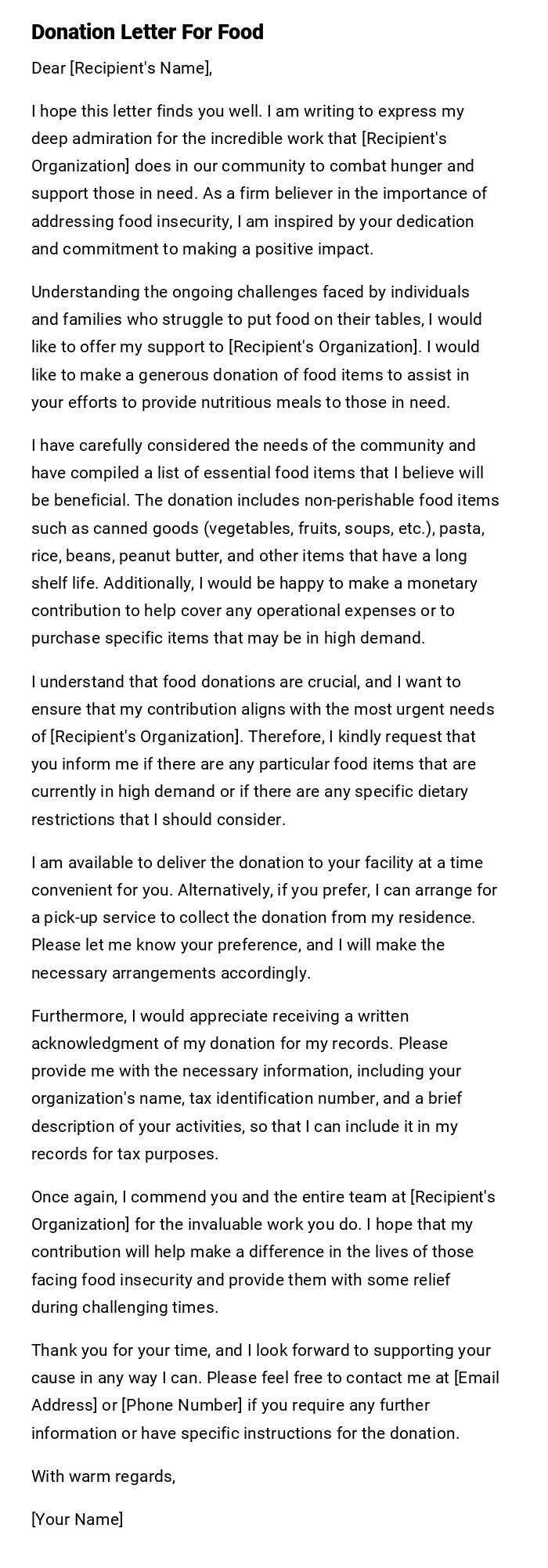 Donation Letter For Food