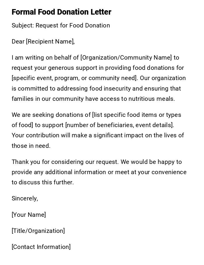 Formal Food Donation Letter