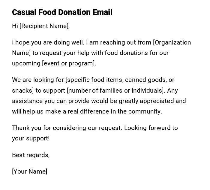 Casual Food Donation Email