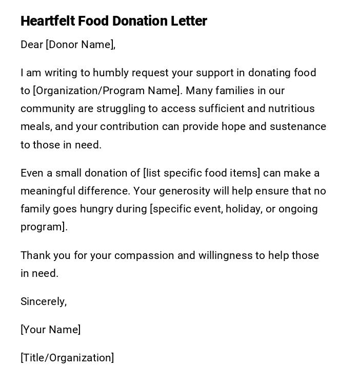 Heartfelt Food Donation Letter