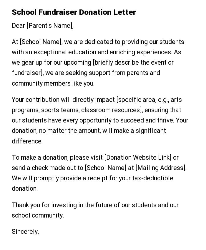 School Fundraiser Donation Letter