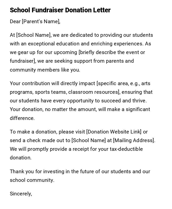 School Fundraiser Donation Letter