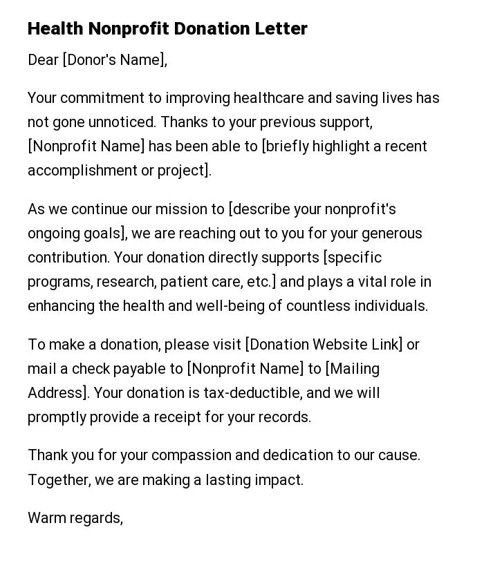Health Nonprofit Donation Letter