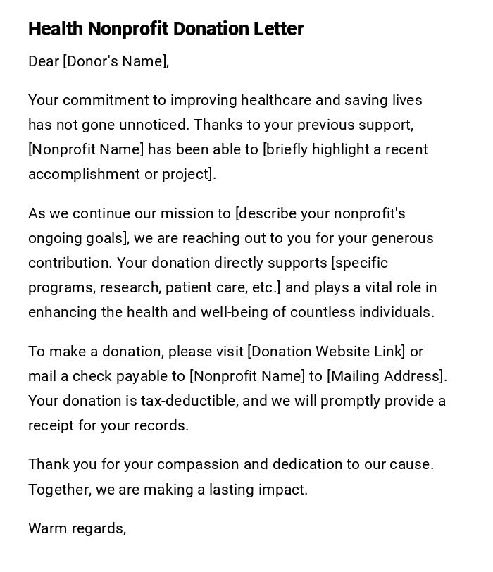 Health Nonprofit Donation Letter