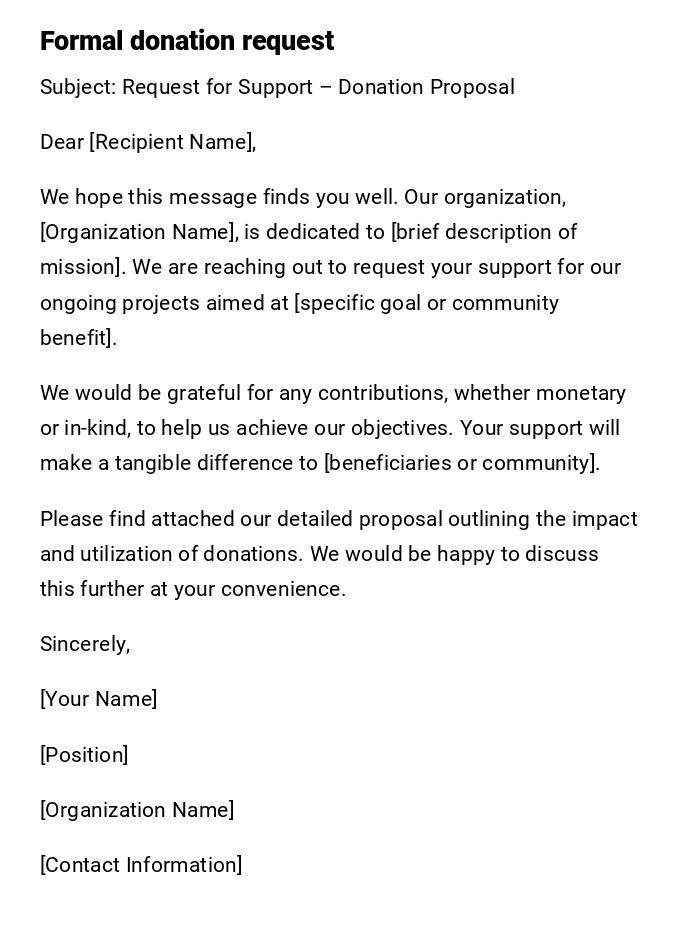 Formal donation request Formal donation request